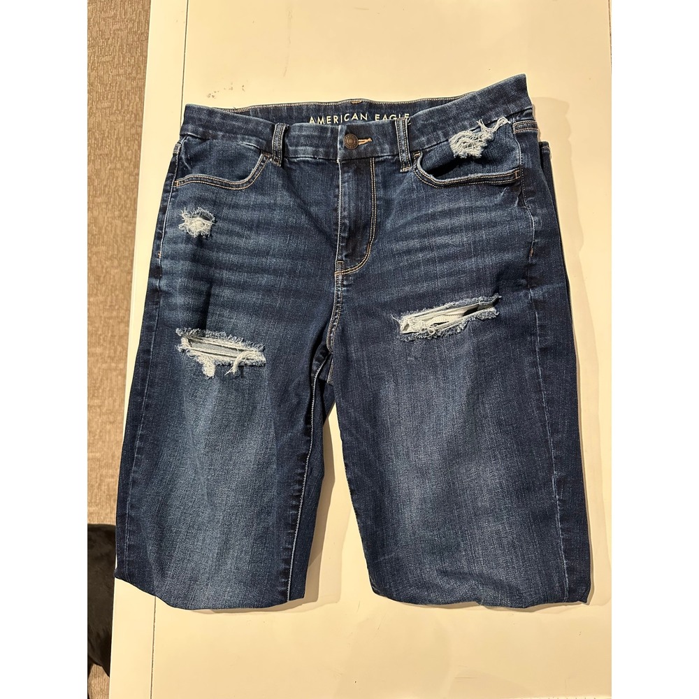 American Eagle Curvy High Rise Cropped Jegging Dark Distressed Size 12 X-Long